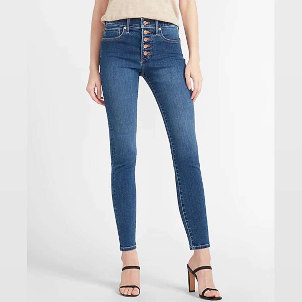 EXPRESS MID RISE DENIM PERFECT BUTTON FLY SKINNY JEANS